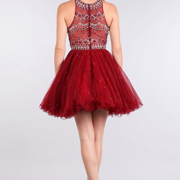 BURGUNDY Rhinestone Party Dress 1635 - Picture 2 of 5